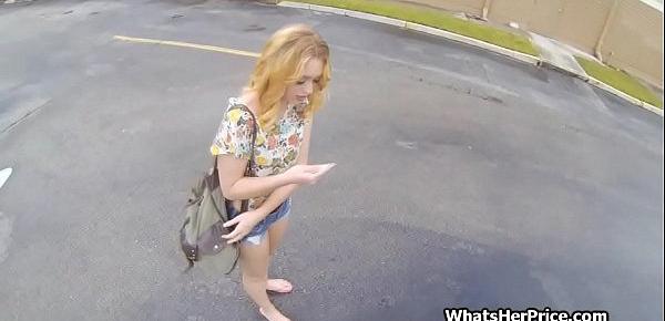  Parking lot blowjob for money done by perky blonde